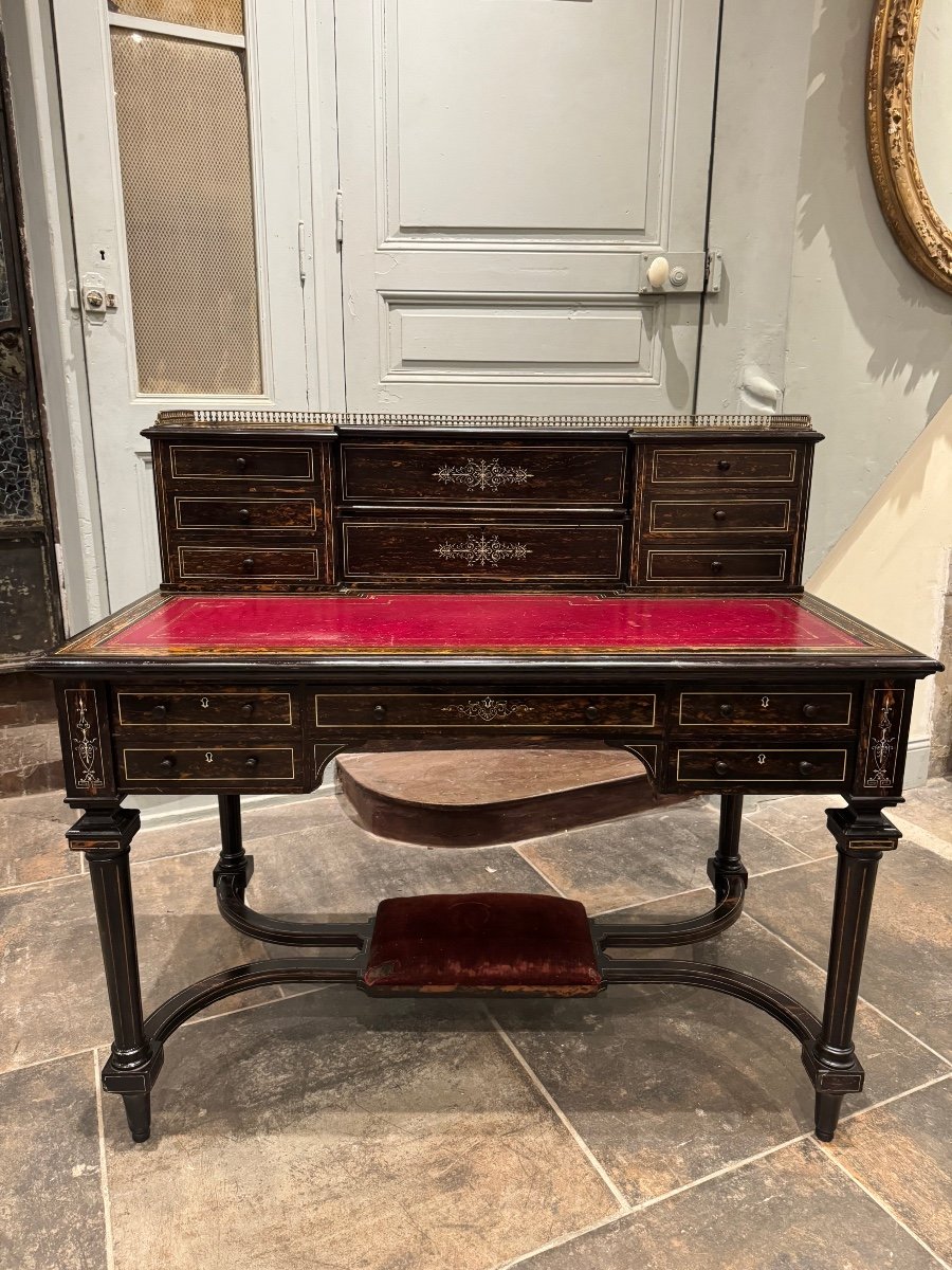 Tiered Desk In Coromandel Ebony And Ivory Fillets From The Napoleon III Period 