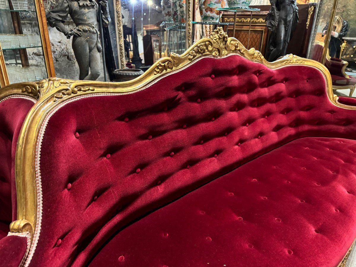 Canapé De Milieu En Bois Doré D’époque Napoléon III , Borne XIX ème-photo-4