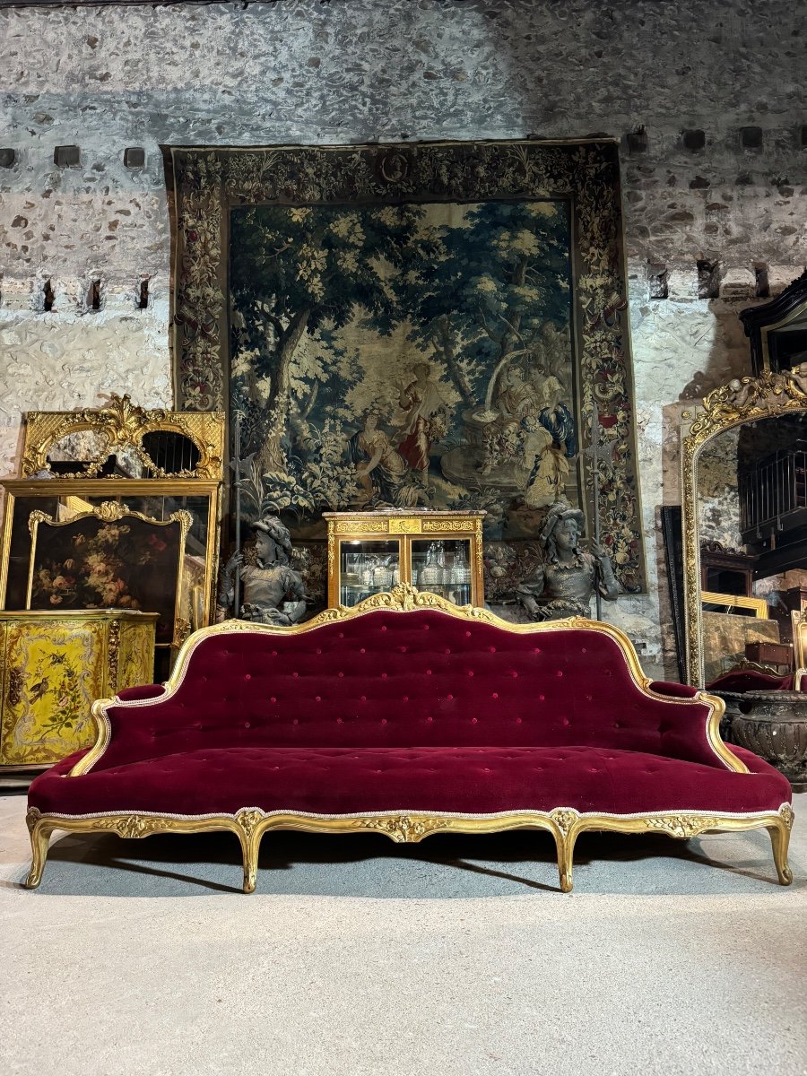 Canapé De Milieu En Bois Doré D’époque Napoléon III , Borne XIX ème-photo-7