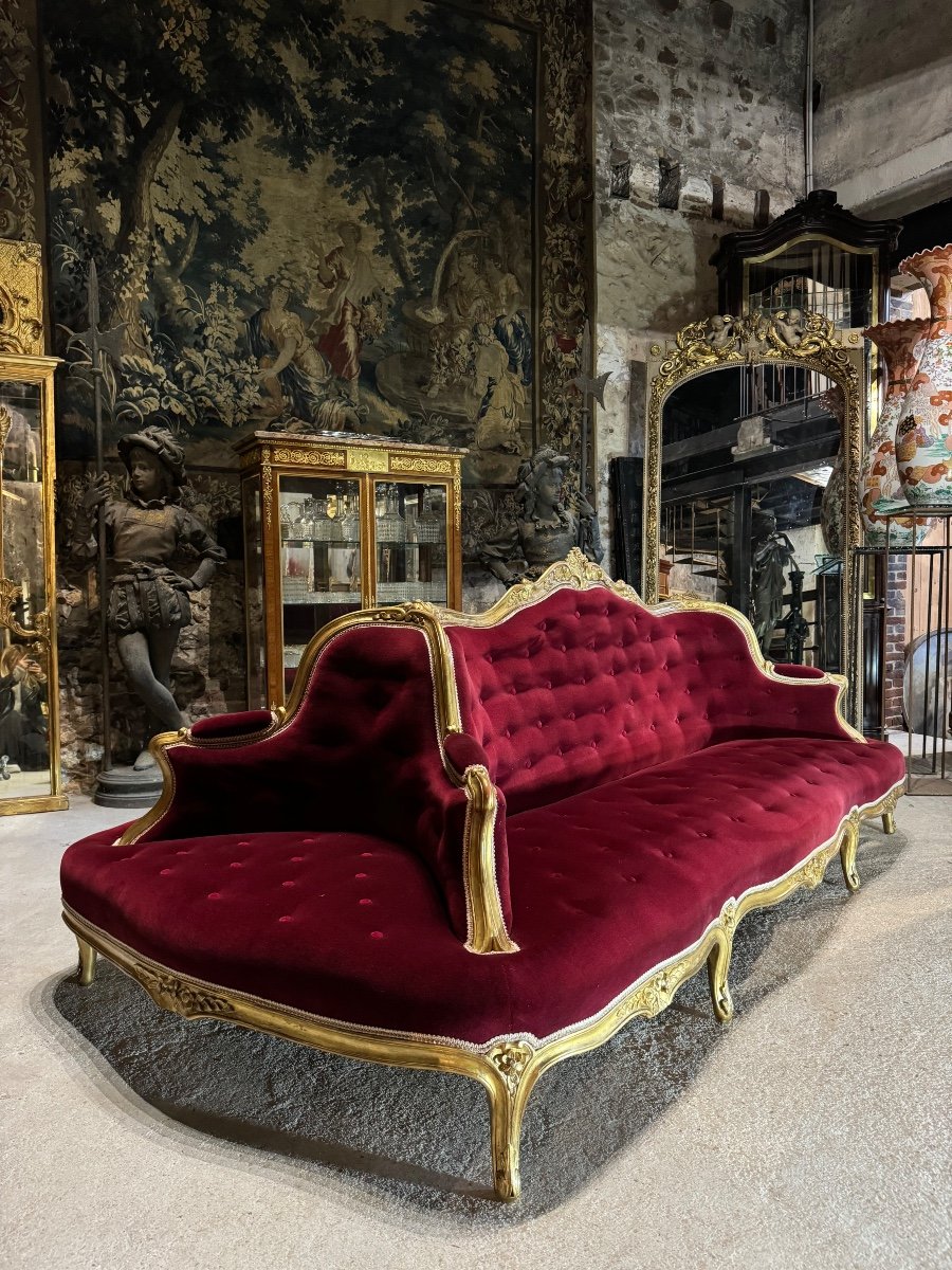 Canapé De Milieu En Bois Doré D’époque Napoléon III , Borne XIX ème