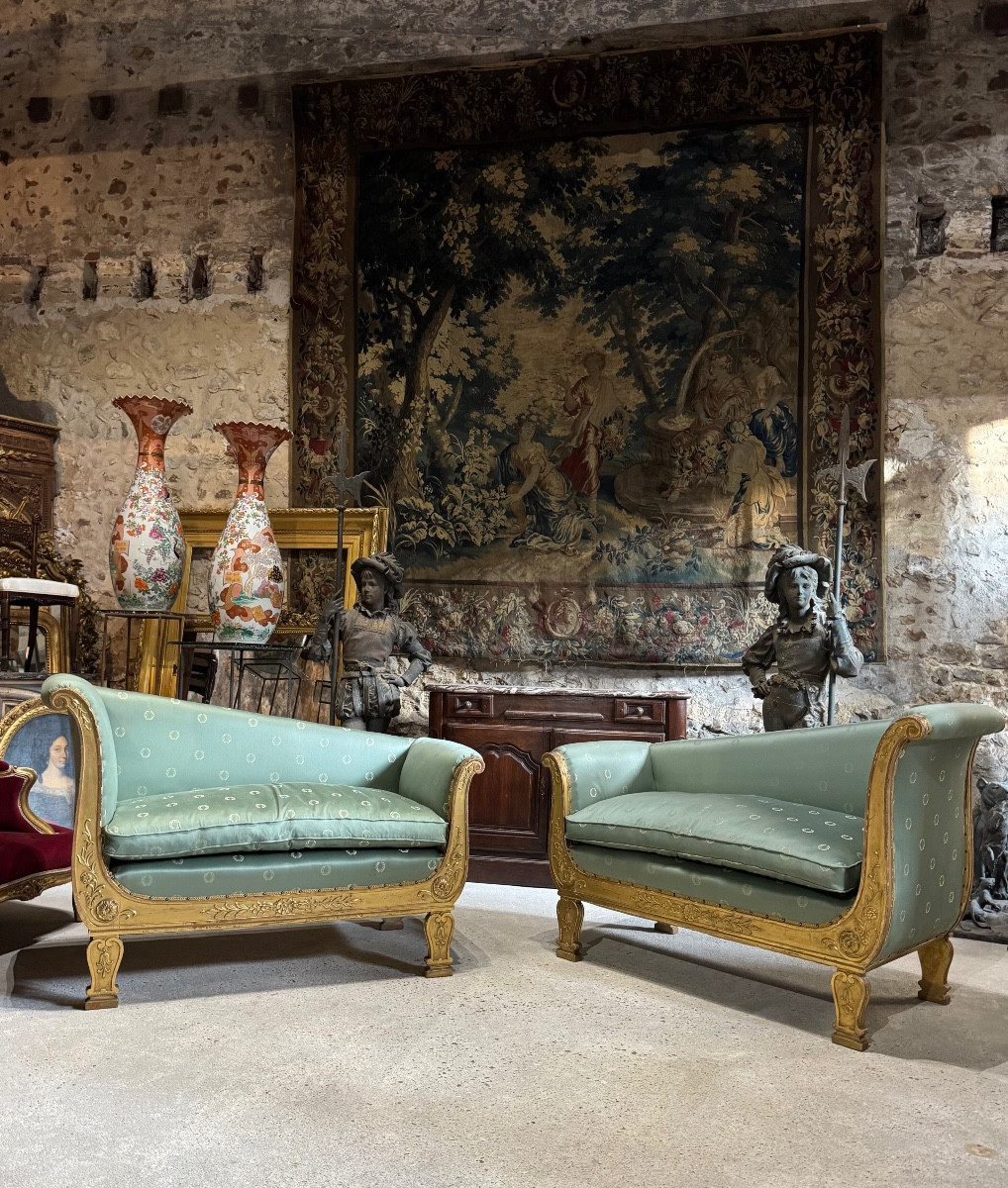 Pair Of Empire Style Gilded Wood Daybeds 