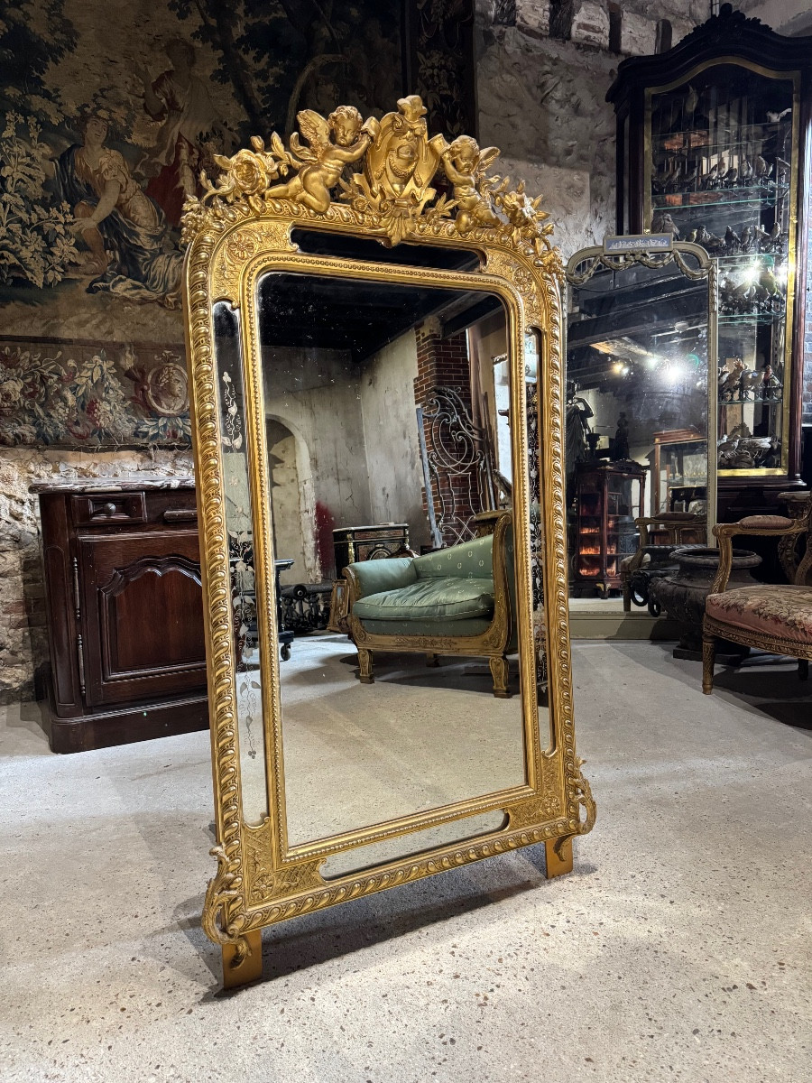 Miroir De Cheminée Aux Putti En Bois Doré D’époque Napoléon III-photo-3