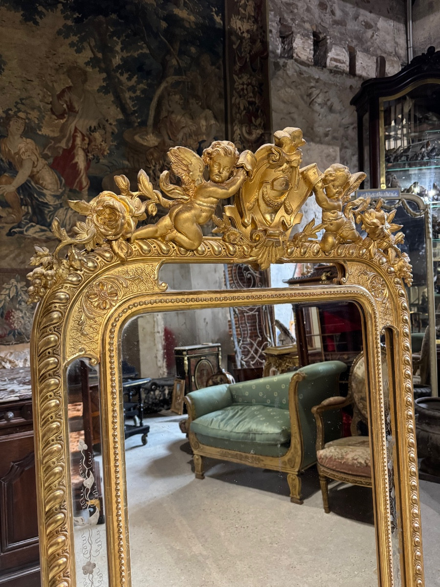 Miroir De Cheminée Aux Putti En Bois Doré D’époque Napoléon III-photo-3