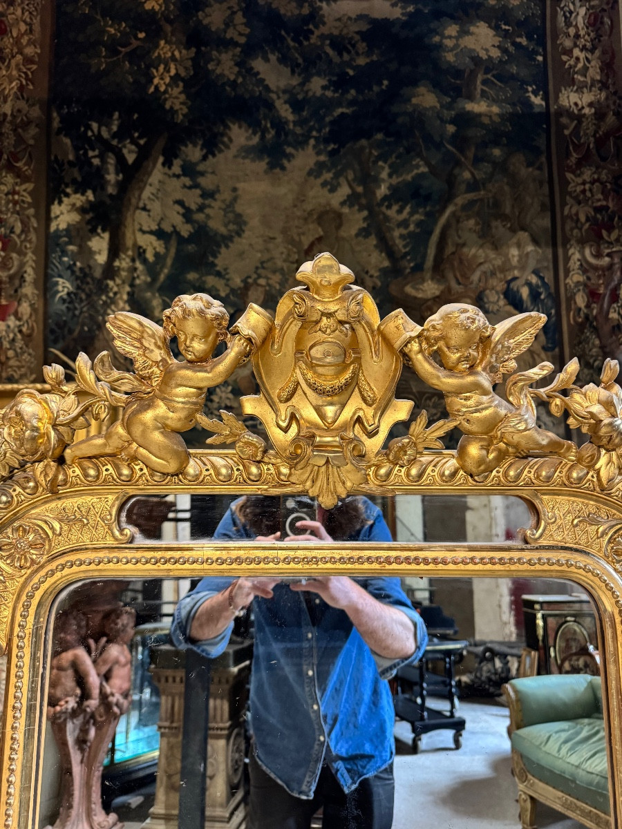 Miroir De Cheminée Aux Putti En Bois Doré D’époque Napoléon III-photo-4