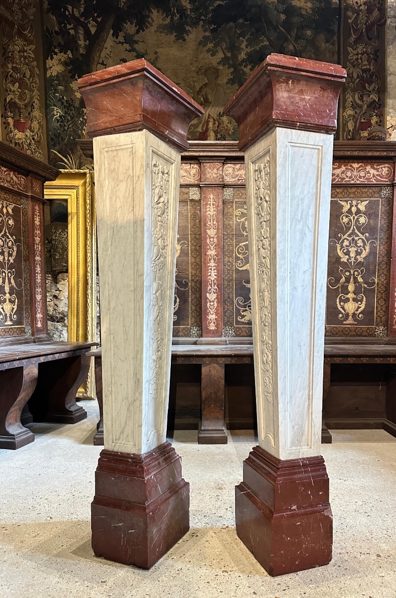 Paire de colonnes en marbre de style Louis XVI fin du XIX ème siècle -photo-2