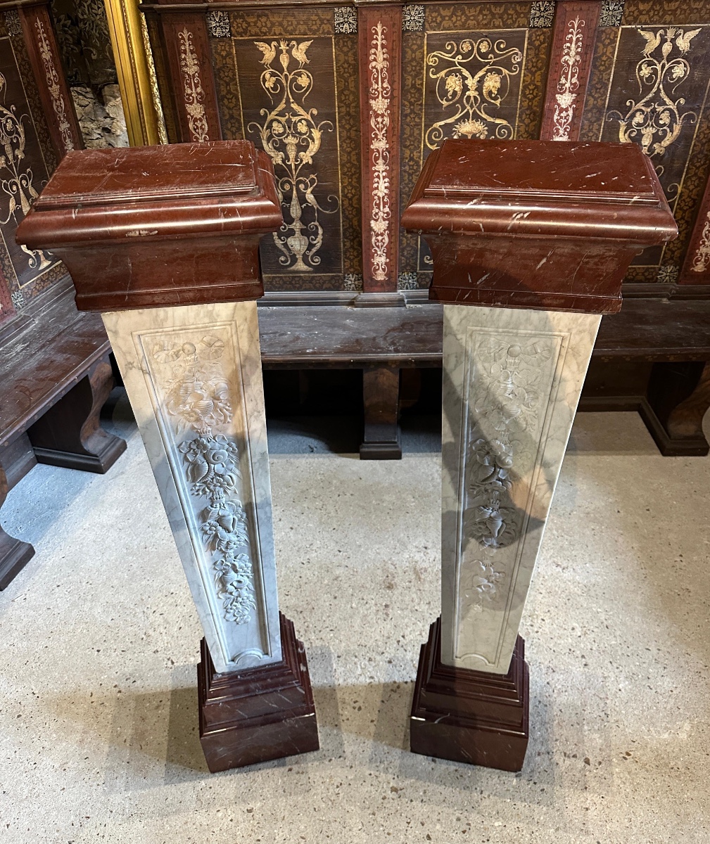 Paire de colonnes en marbre de style Louis XVI fin du XIX ème siècle -photo-1