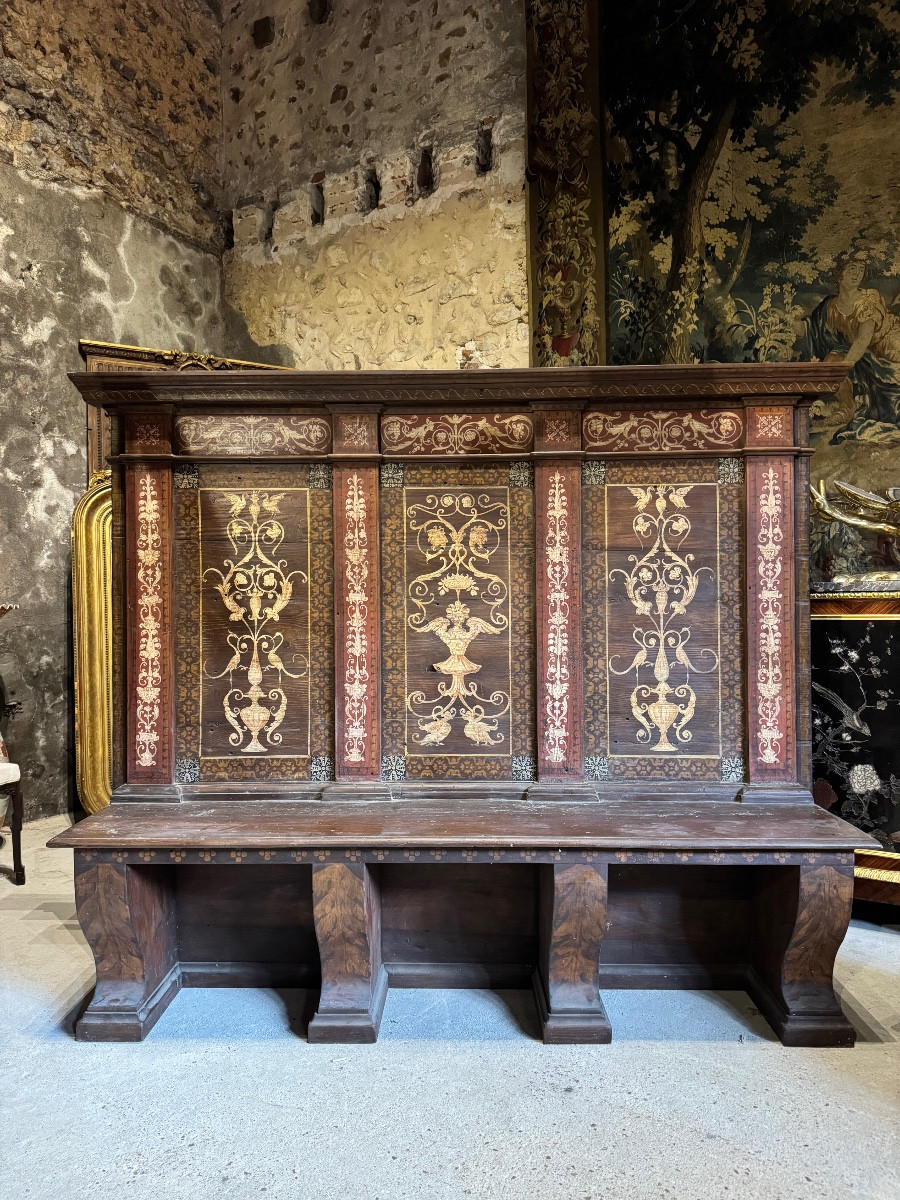 Paire de bancs Italien en bois peint du XIX ème -photo-3