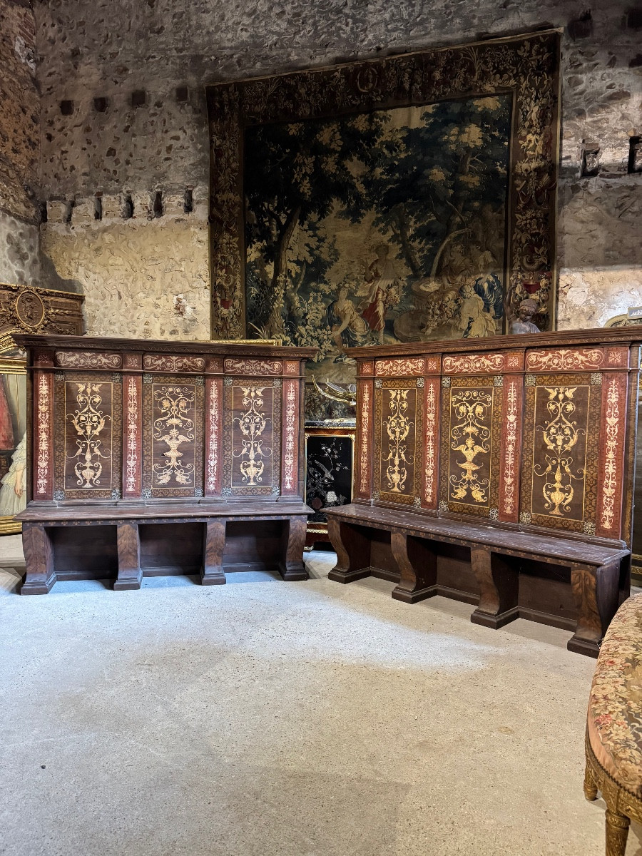 Paire de bancs Italien en bois peint du XIX ème -photo-4
