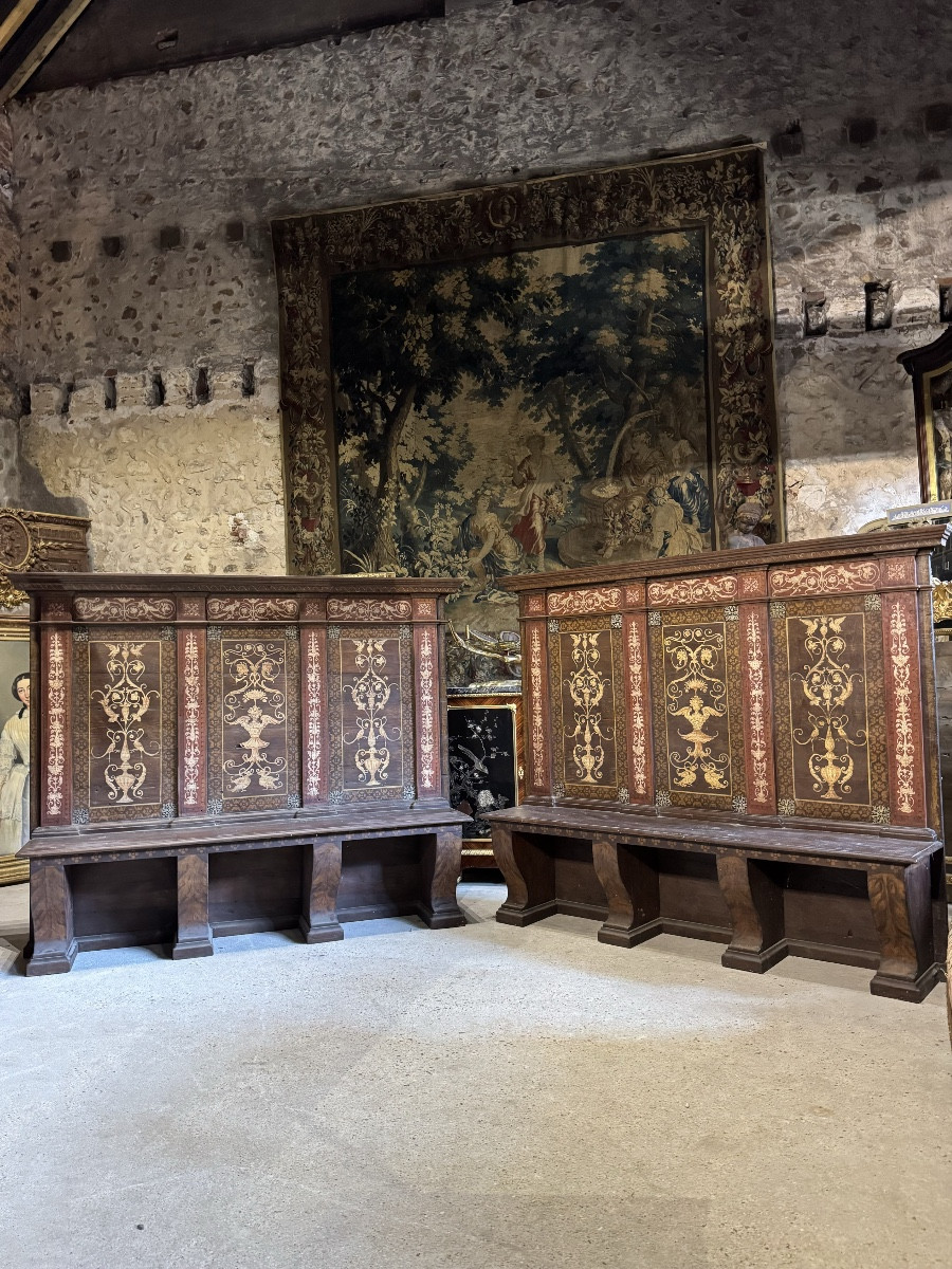 Paire de bancs Italien en bois peint du XIX ème -photo-6