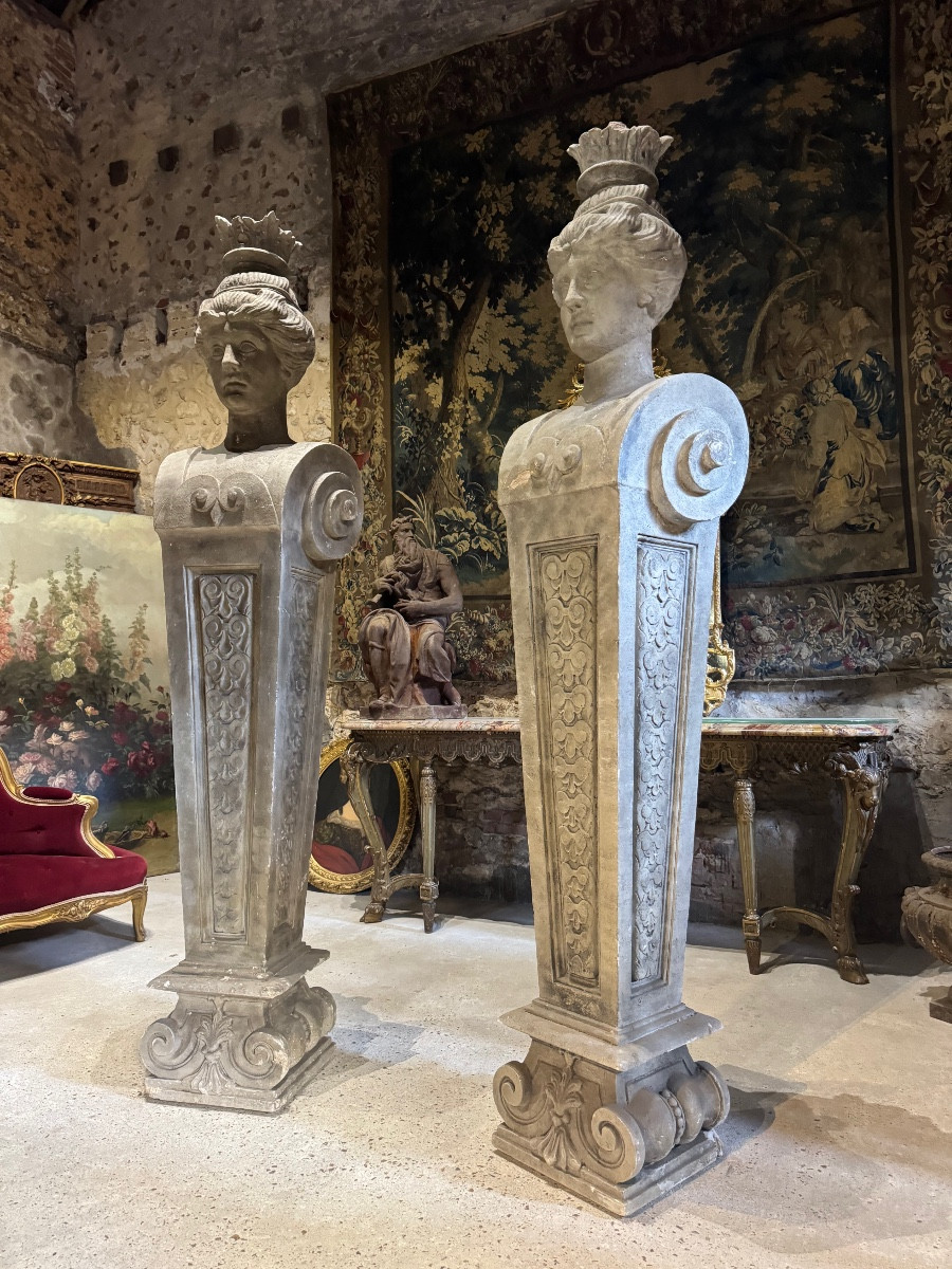 Pair Of Monumental Patinated Plaster Terms Circa 1950 -photo-2