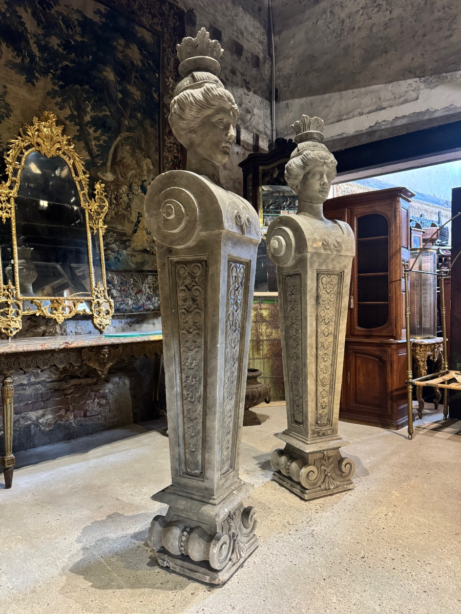 Pair Of Monumental Patinated Plaster Terms Circa 1950 -photo-4