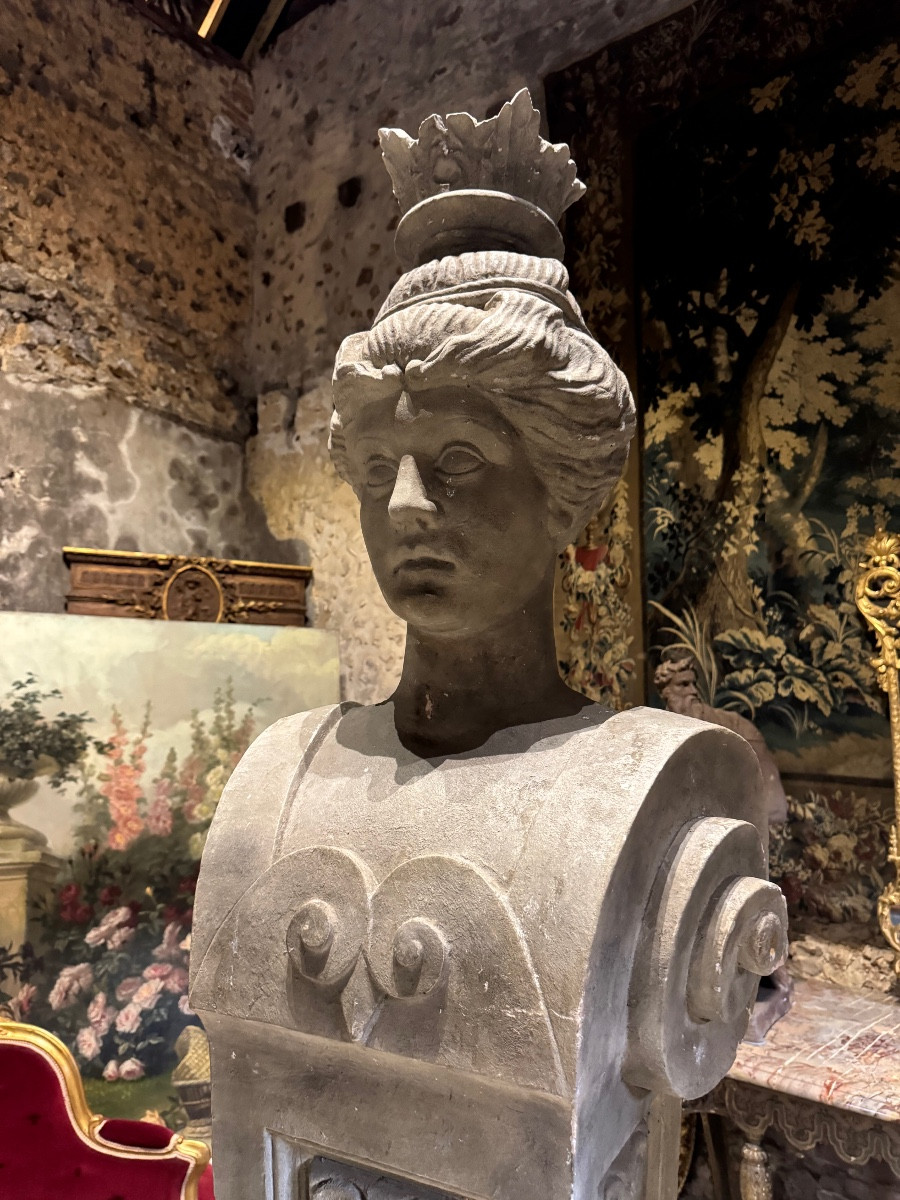 Pair Of Monumental Patinated Plaster Terms Circa 1950 -photo-5