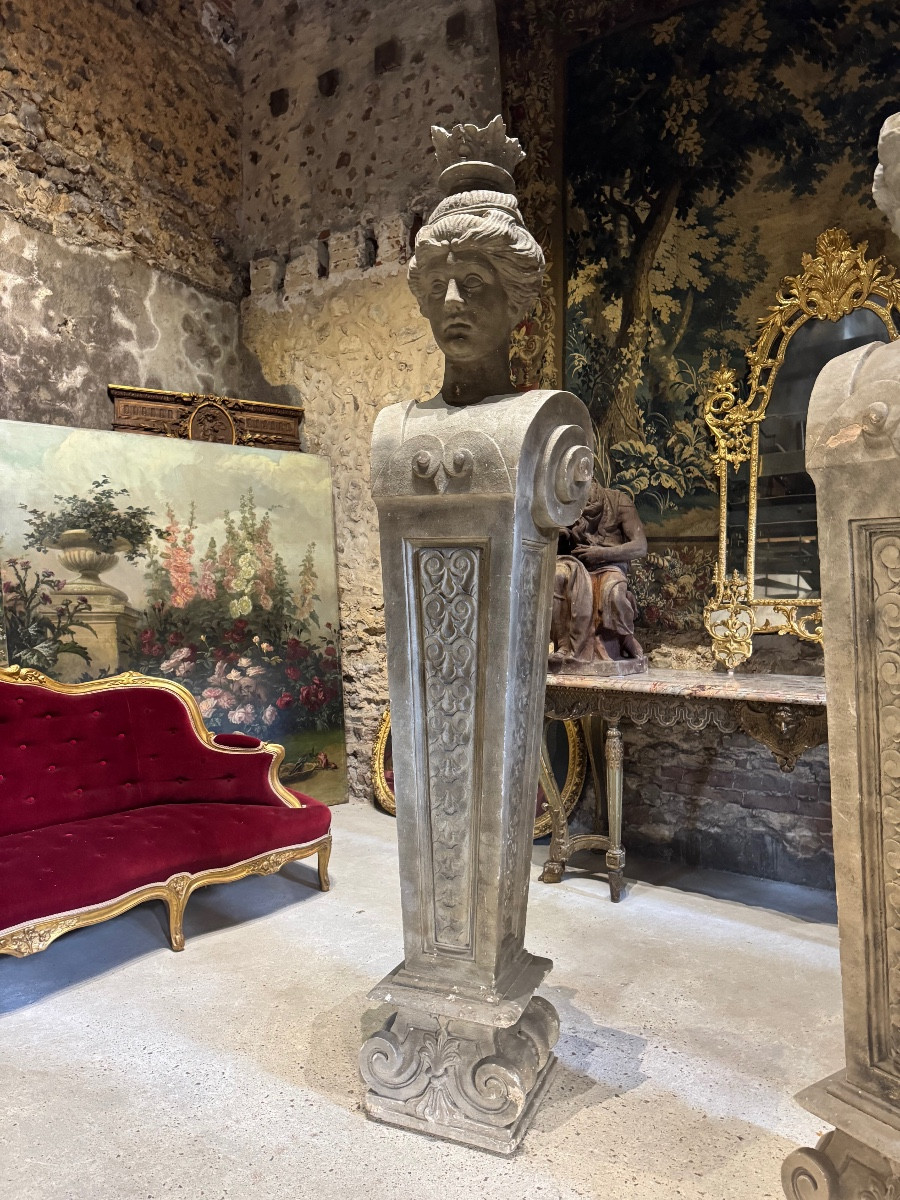 Pair Of Monumental Patinated Plaster Terms Circa 1950 -photo-7