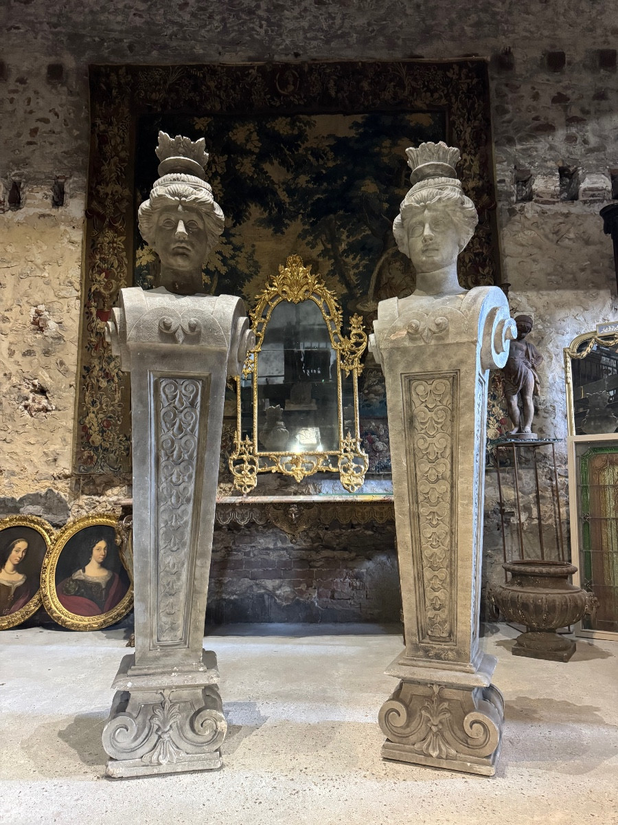 Pair Of Monumental Patinated Plaster Terms Circa 1950 