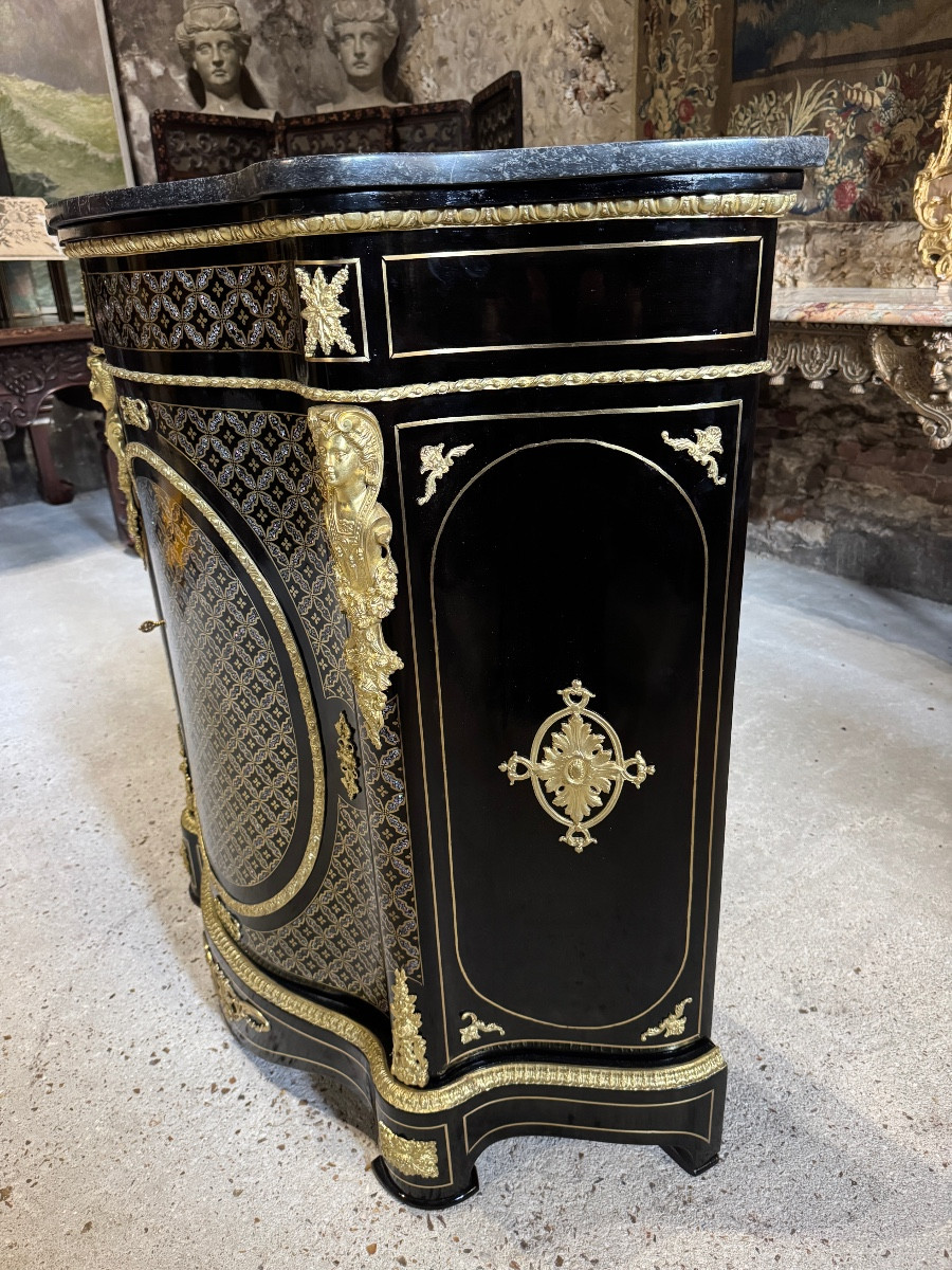 Meuble d’appui en marqueterie Boulle “résille” d’époque Napoléon III-photo-2