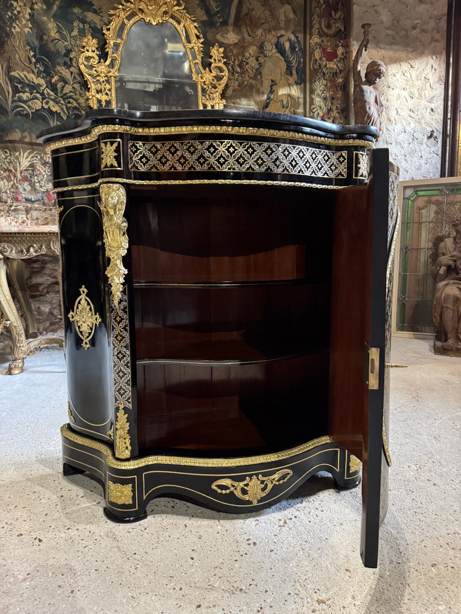 Meuble d’appui en marqueterie Boulle “résille” d’époque Napoléon III-photo-6