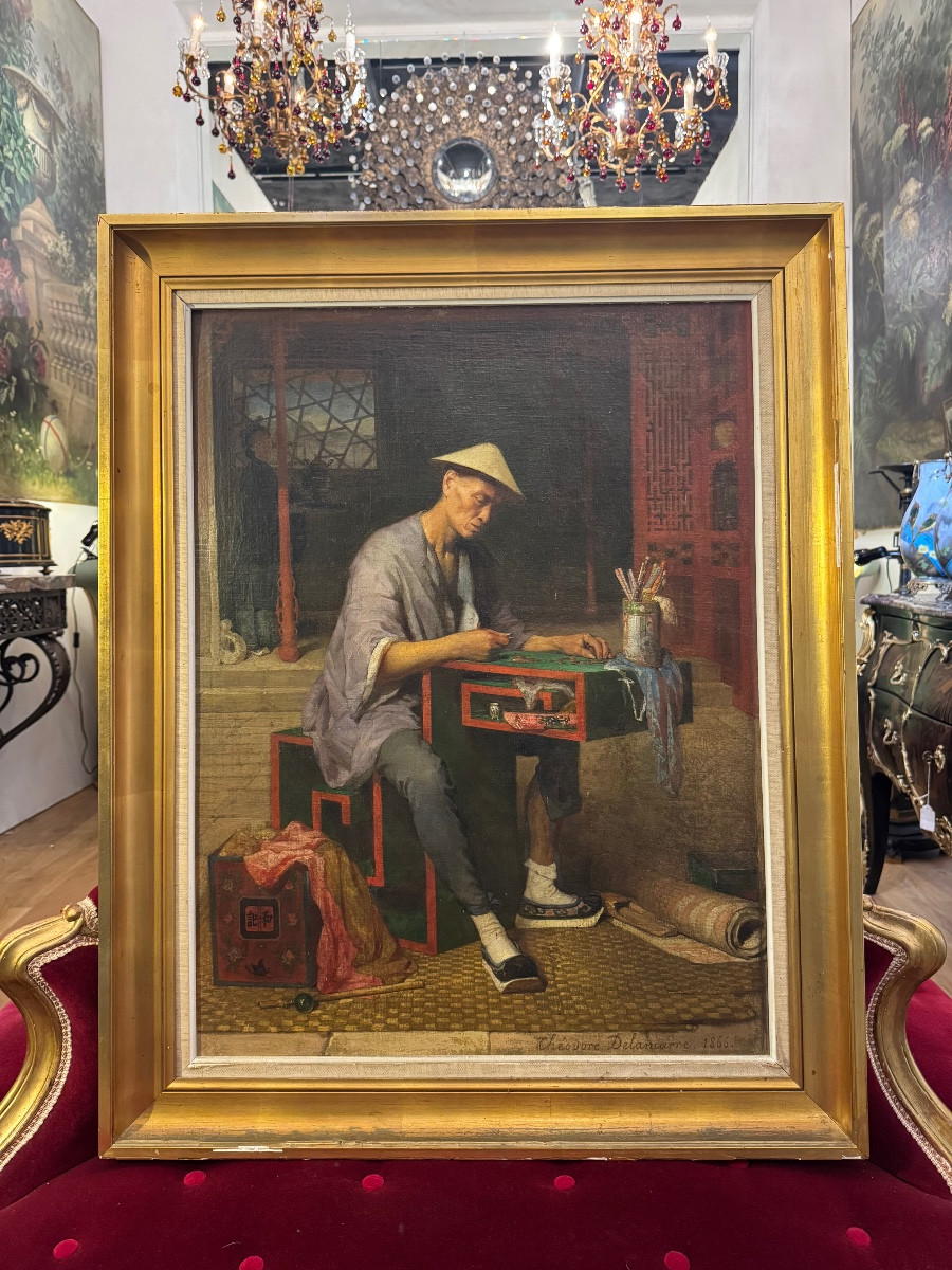 Théodore Didier Delamarre 1824-1889  «Marchand Chinois comptant ses sapèques » XIX ème siècle 