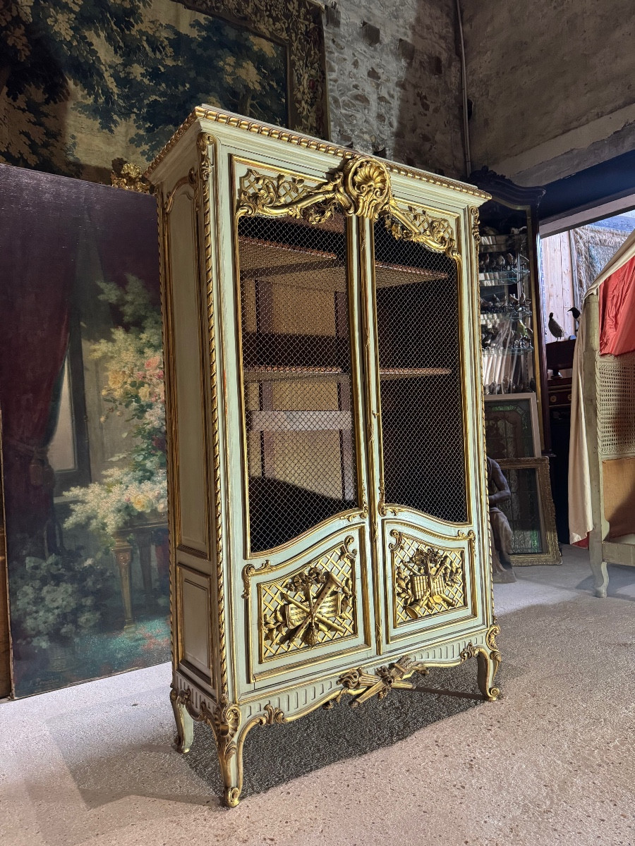 Bibliothèque en bois doré et bois réchampie d’époque Napoléon III-photo-3