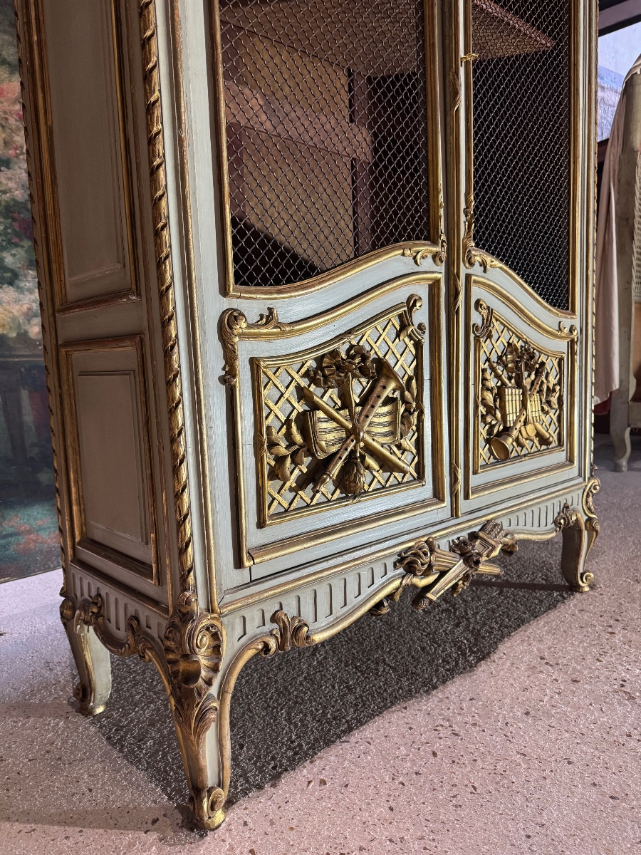 Bibliothèque en bois doré et bois réchampie d’époque Napoléon III-photo-3