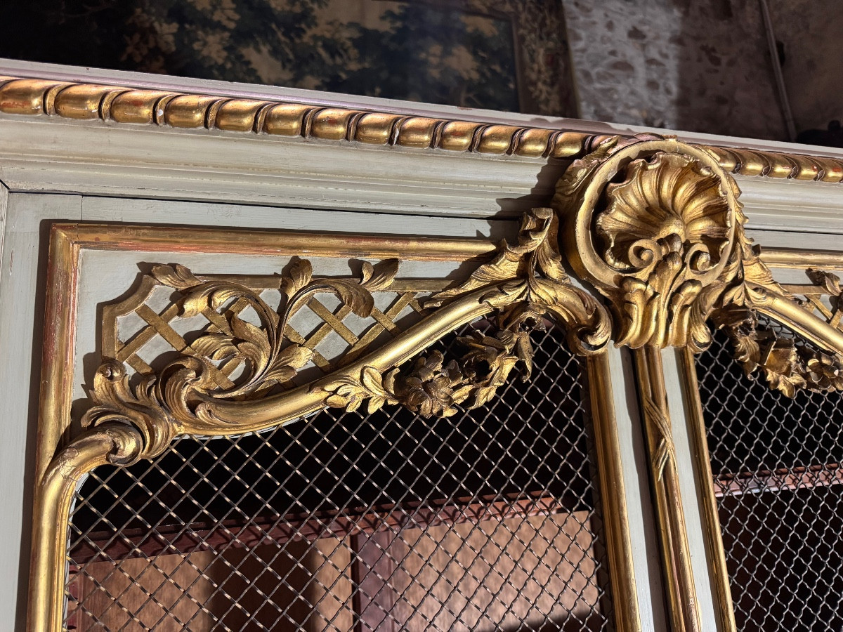 Bibliothèque en bois doré et bois réchampie d’époque Napoléon III-photo-6