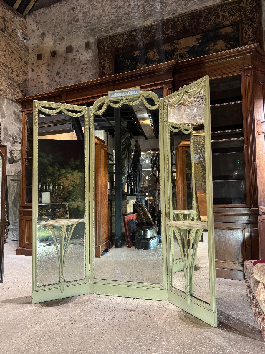 Miroir triptyque de style Louis XVI d’époque Napoléon III -photo-4