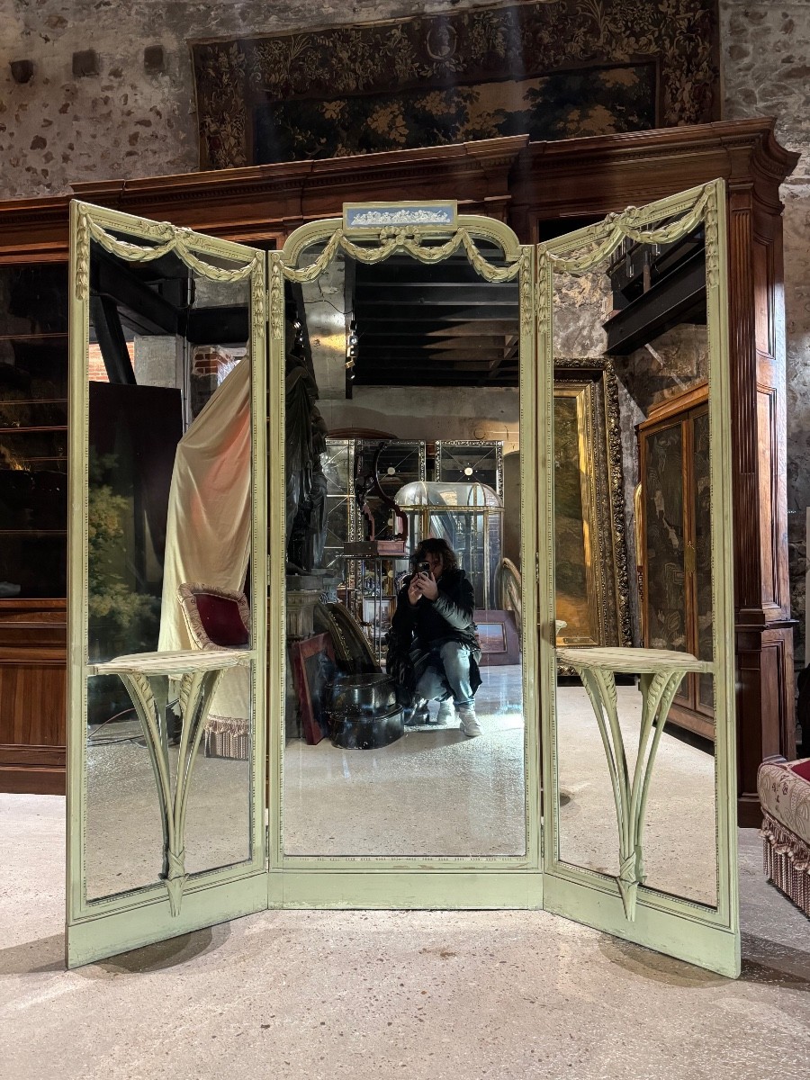 Miroir triptyque de style Louis XVI d’époque Napoléon III -photo-2
