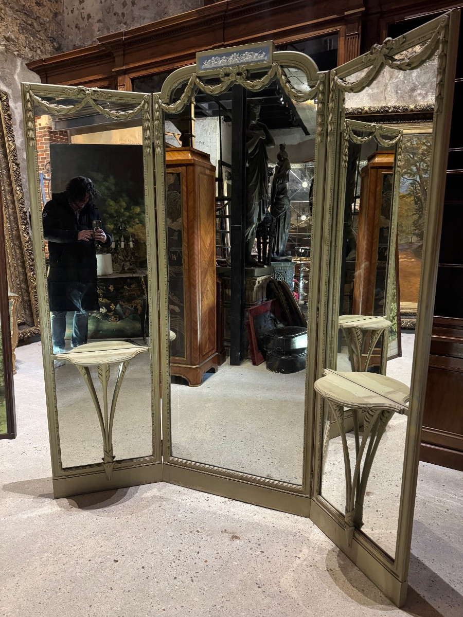 Miroir triptyque de style Louis XVI d’époque Napoléon III -photo-1