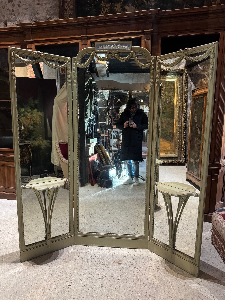Miroir triptyque de style Louis XVI d’époque Napoléon III -photo-3