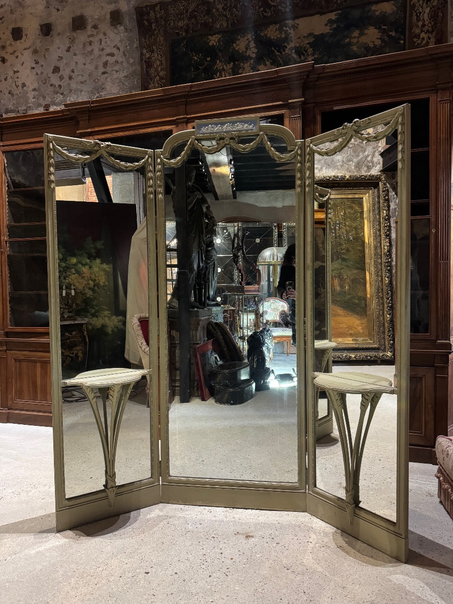 Miroir triptyque de style Louis XVI d’époque Napoléon III -photo-6