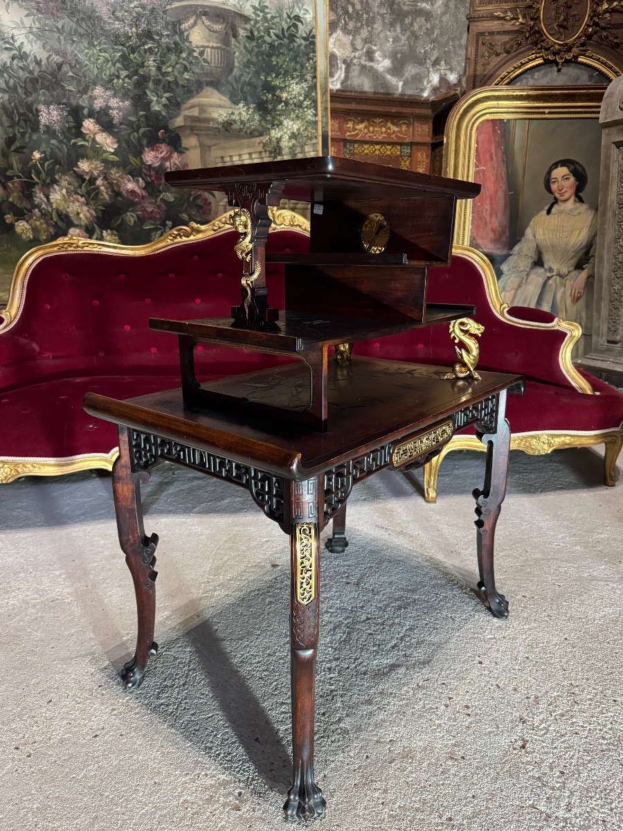 Table à thé Japonisante signée de Gabriel Viardot XIX ème siècle -photo-2