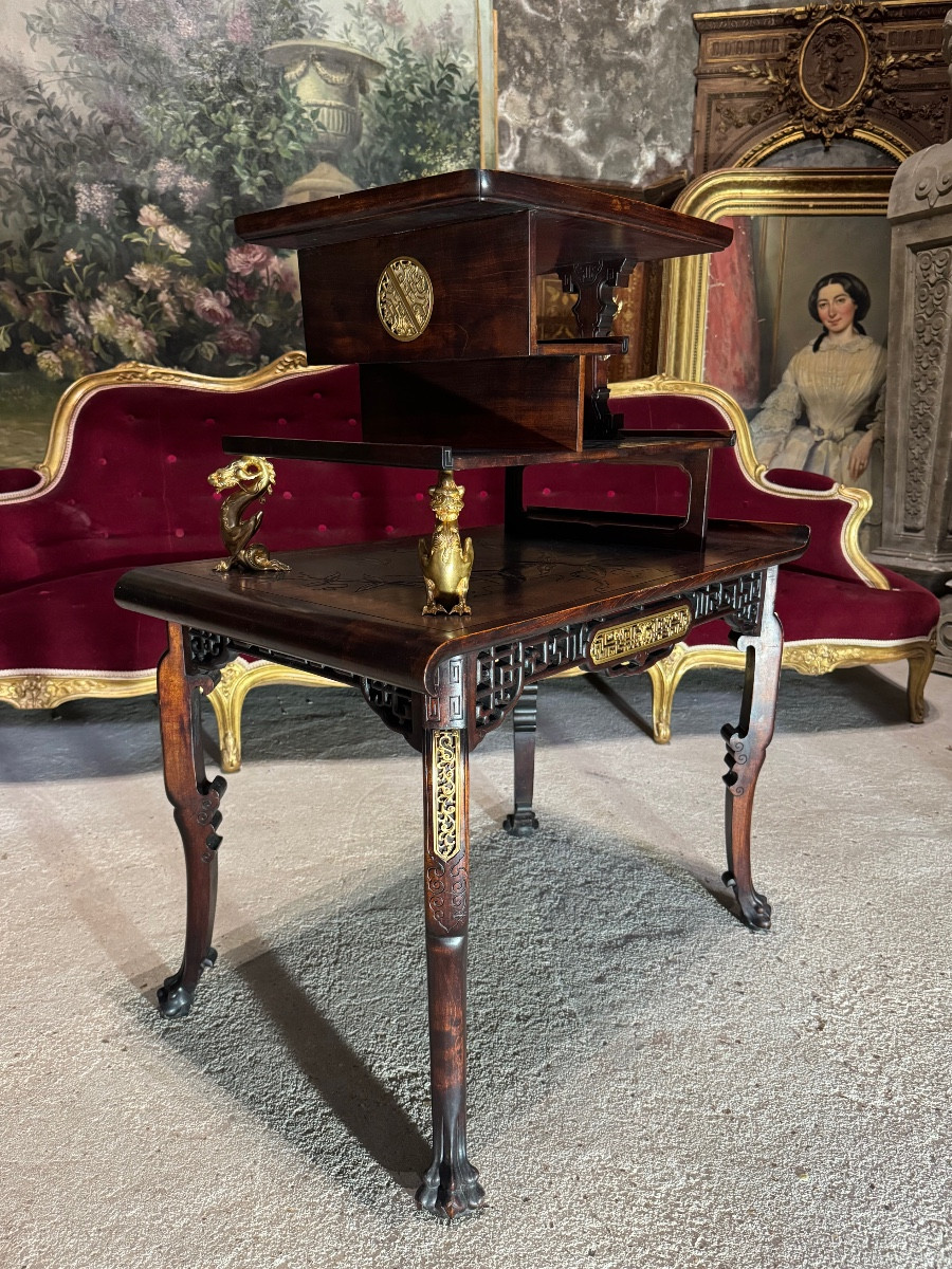 Table à thé Japonisante signée de Gabriel Viardot XIX ème siècle -photo-4