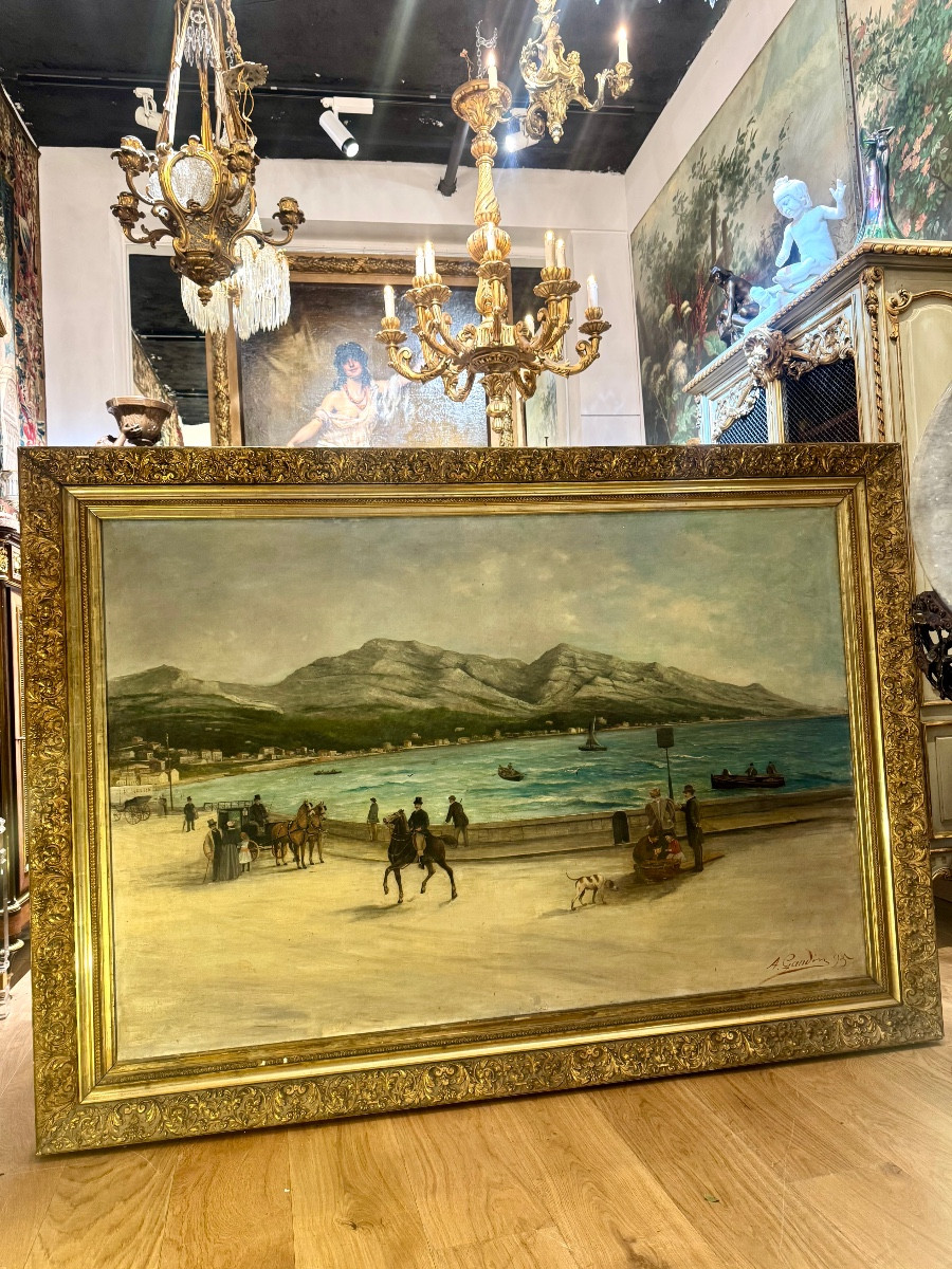 Oil On Canvas, View Of Prado Beach In Marseille, Signed And Dated 1895-photo-2