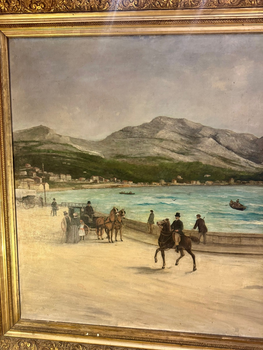 Oil On Canvas, View Of Prado Beach In Marseille, Signed And Dated 1895-photo-1
