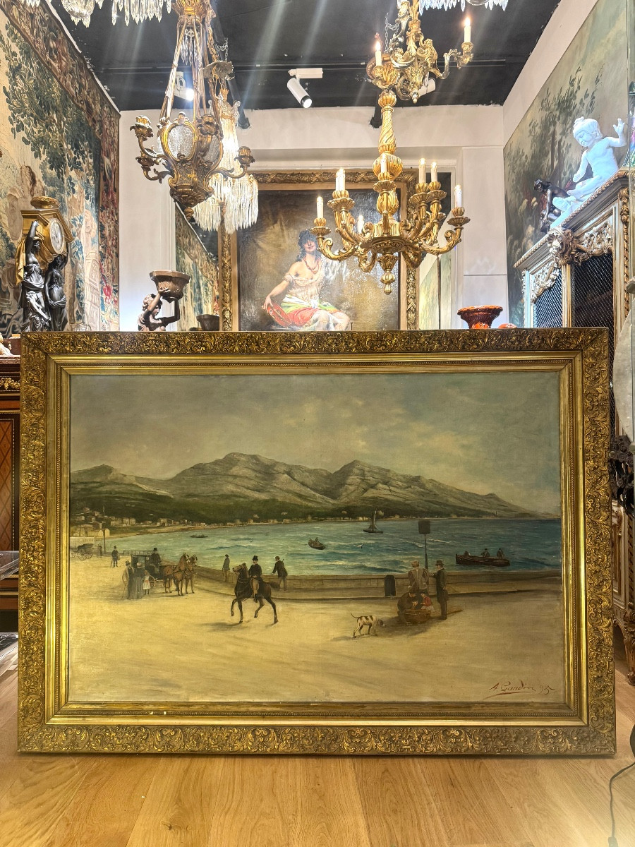 Oil On Canvas, View Of Prado Beach In Marseille, Signed And Dated 1895