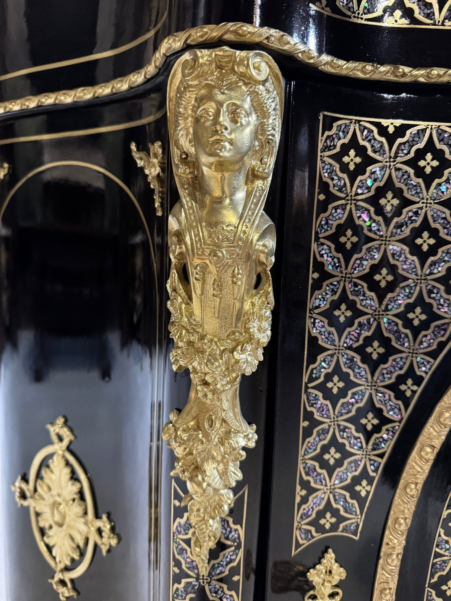 Meuble d’appui en marqueterie Boulle “résilles” ( Nacre et laiton ) d’époque Napoléon III-photo-8