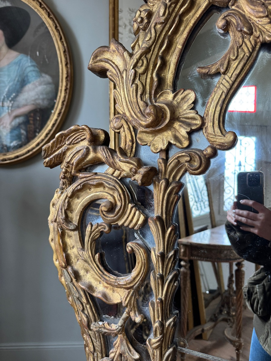 Miroir de style Louis XV en bois doré d’époque Napoléon III-photo-1