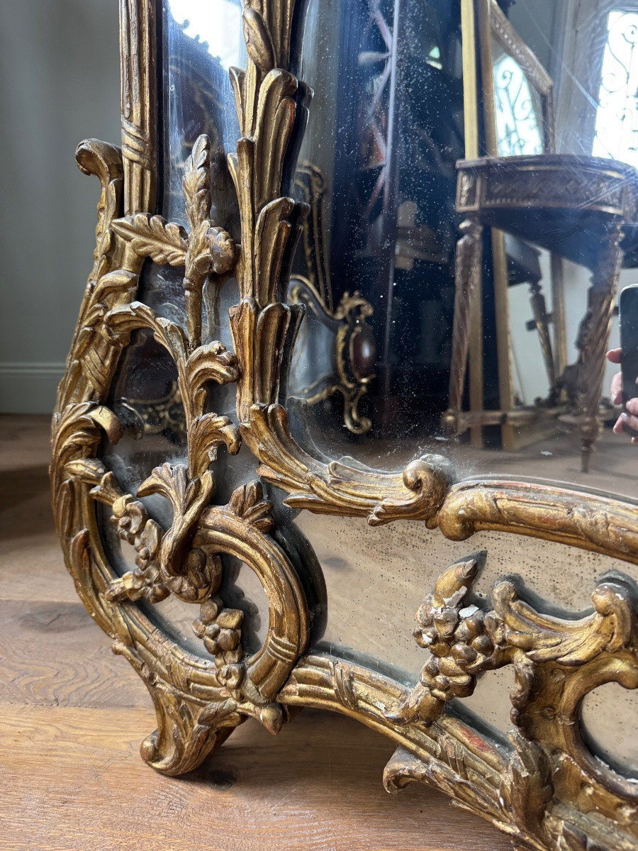 Miroir de style Louis XV en bois doré d’époque Napoléon III-photo-2
