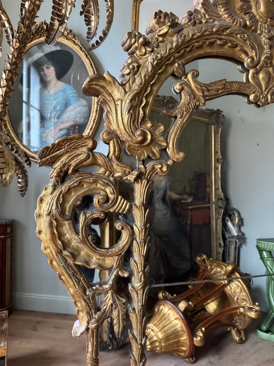 Miroir de style Louis XV en bois doré d’époque Napoléon III-photo-3