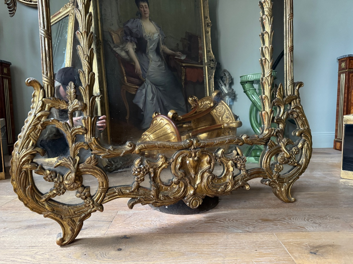 Miroir de style Louis XV en bois doré d’époque Napoléon III-photo-4