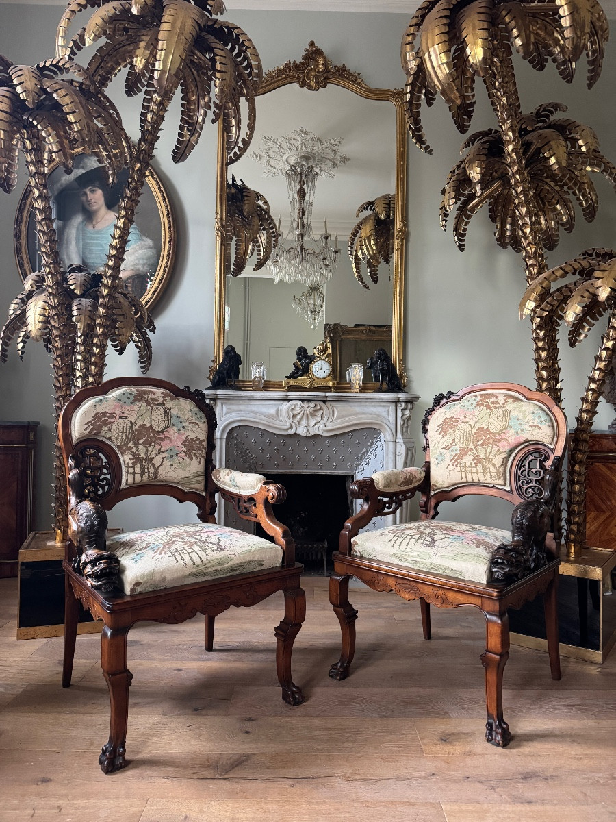 Paire de fauteuils japonisant attribué à Gabriel Viardot d’époque Napoléon III