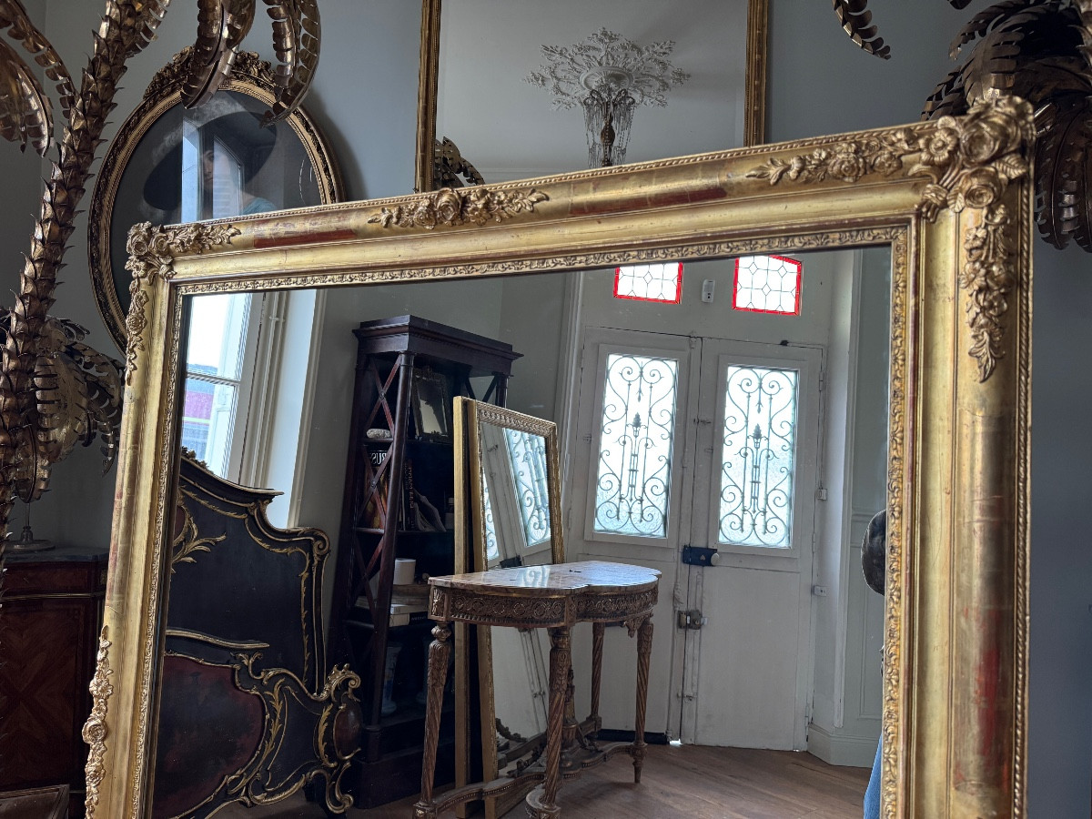 Restoration Period Mirror In Giltwood From The Napoleon III Era, 165 Cm X 130 Cm -photo-4