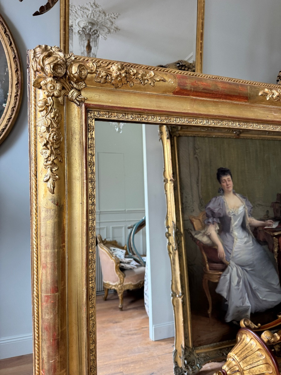 Restoration Period Mirror In Giltwood From The Napoleon III Era, 165 Cm X 130 Cm -photo-2