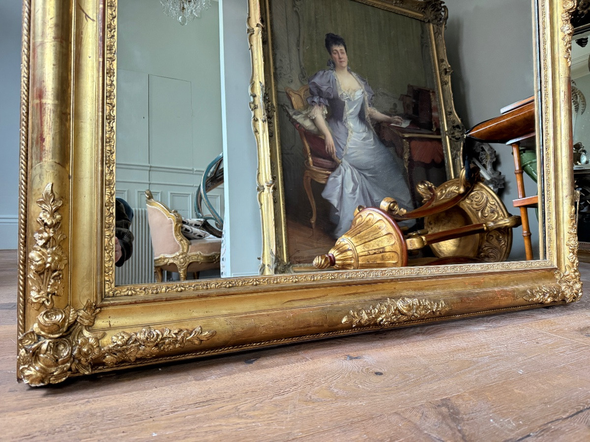 Restoration Period Mirror In Giltwood From The Napoleon III Era, 165 Cm X 130 Cm -photo-3