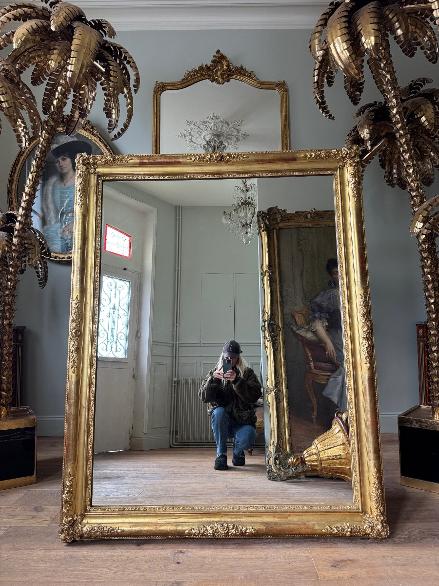 Restoration Period Mirror In Giltwood From The Napoleon III Era, 165 Cm X 130 Cm -photo-7