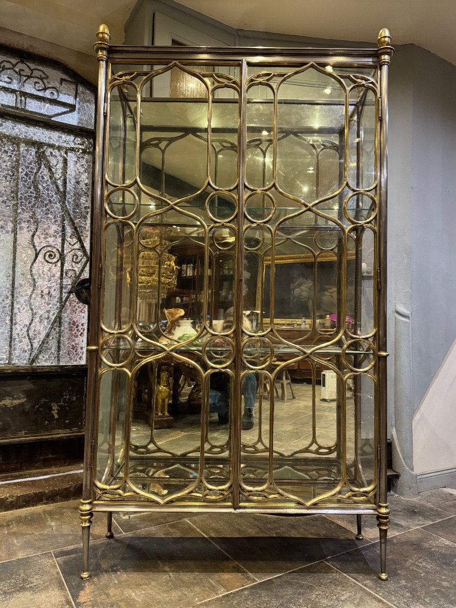 19th Century Neo-gothic Style Brass And Steel Display Case 