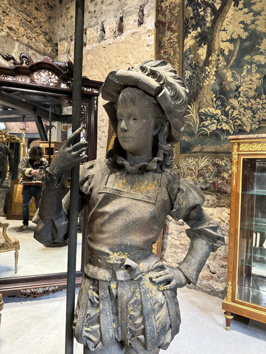 Paire d’hallebardiers en fonte signés de Édouard Houssin datés 1882-photo-4