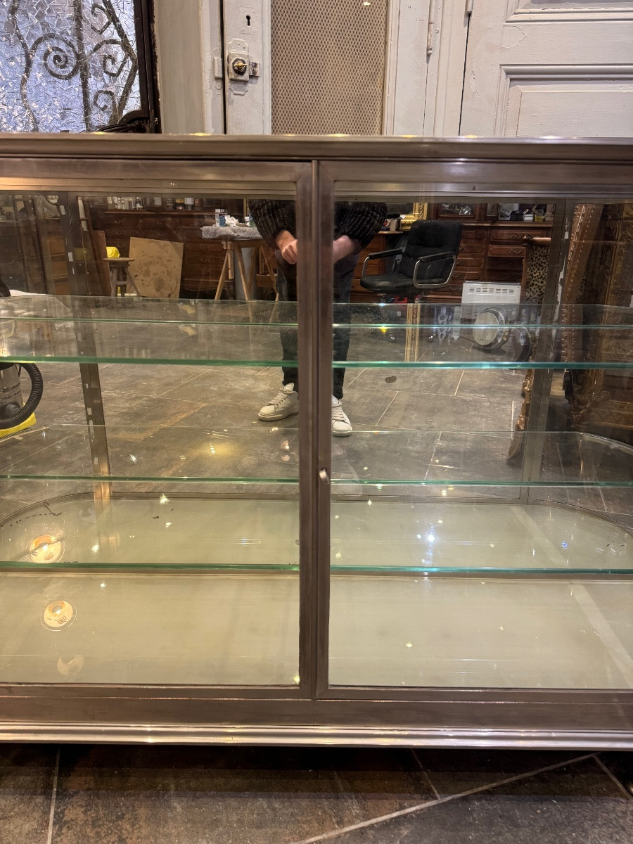 Curved Display Case In Nickel-plated Bronze From The Art Deco Period-photo-1