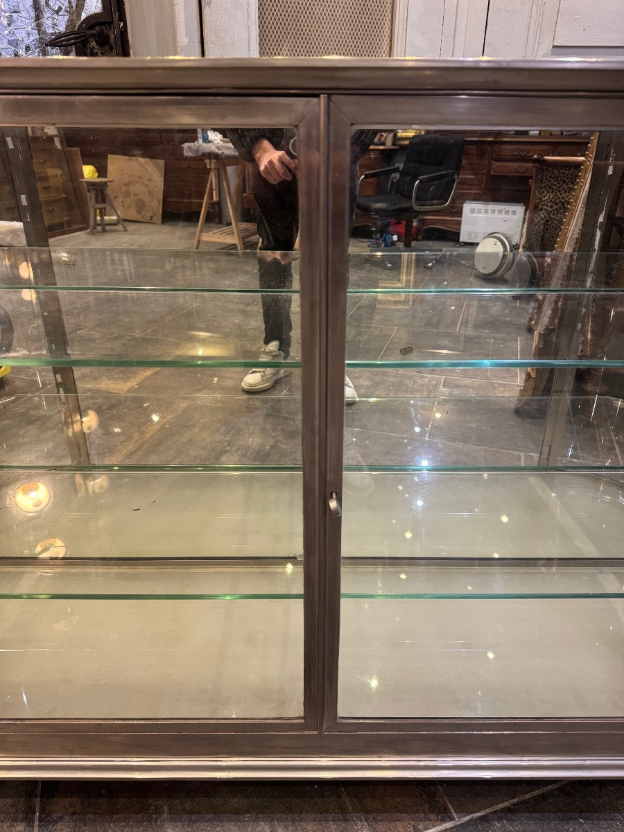 Curved Display Case In Nickel-plated Bronze From The Art Deco Period-photo-4