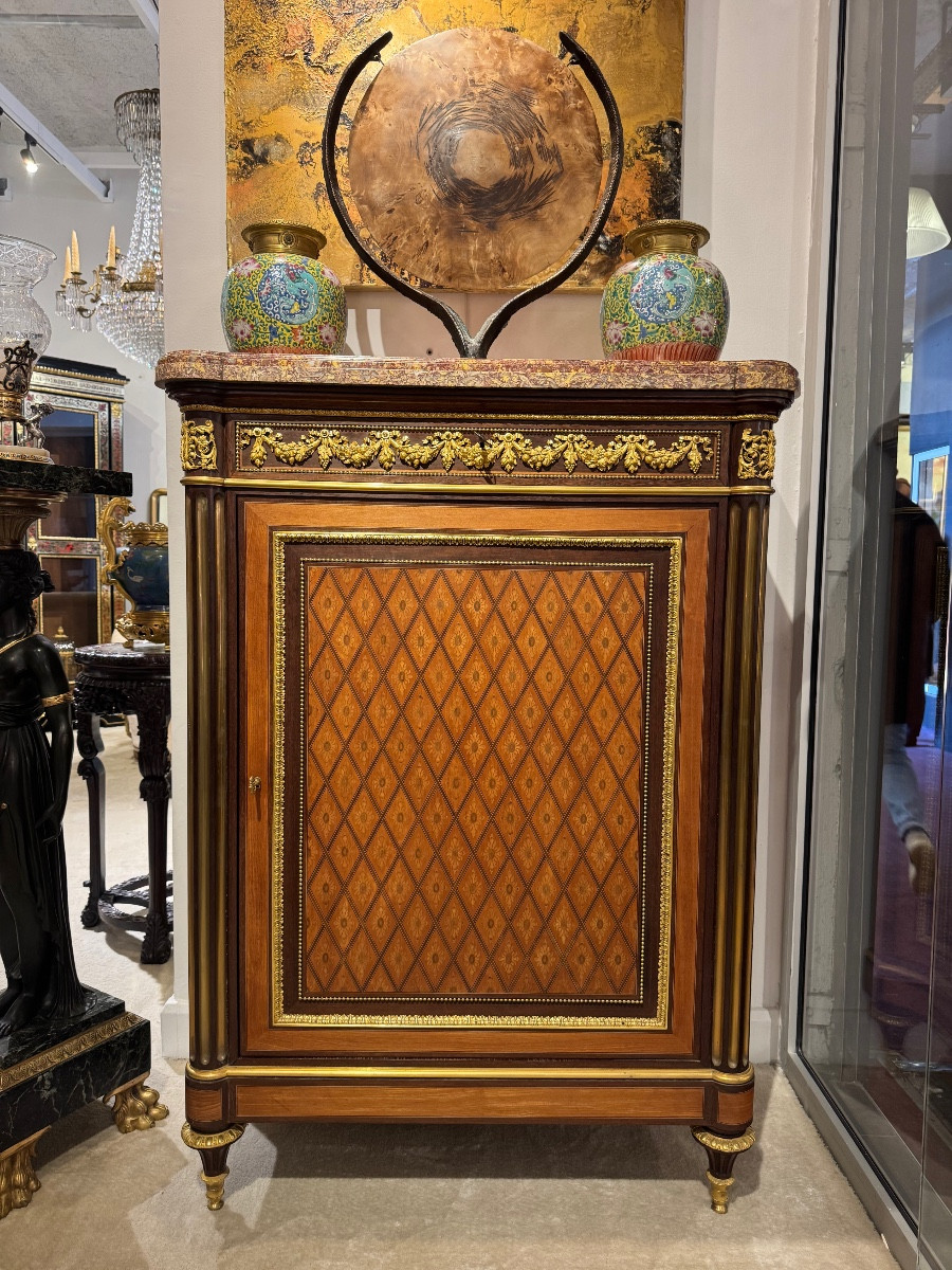 Marquetry Side Table Attributed To Guillaume Grohe-photo-2