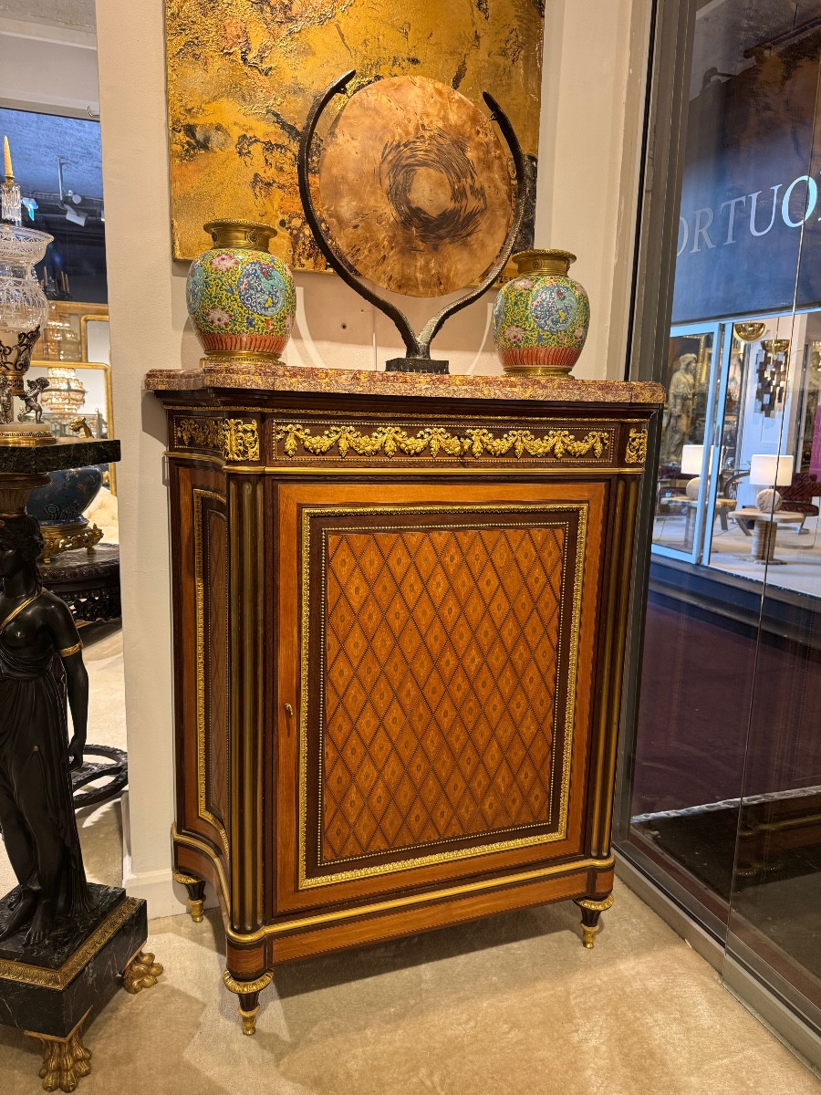 Marquetry Side Table Attributed To Guillaume Grohe-photo-3